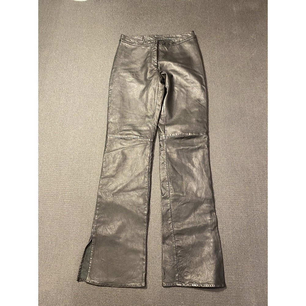 Vintage‎ Cache Black Leather Pants size 4 Side Slits Buttery Soft Bootcut/flare